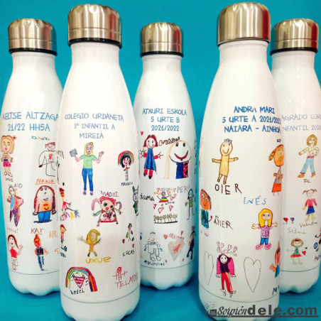 Botella personalizada con dibujos de alumnos